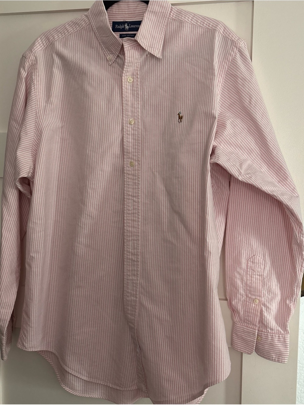 Polo Ralph Lauren Mens 16.5 35 Pink Striped Long Sleeve Dress Shirt FLAW